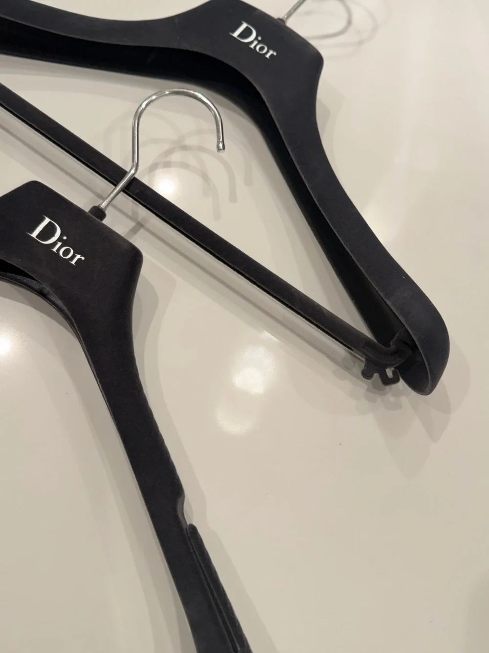 Dior Black Velvet Hangers with Silver Hooks - Pair